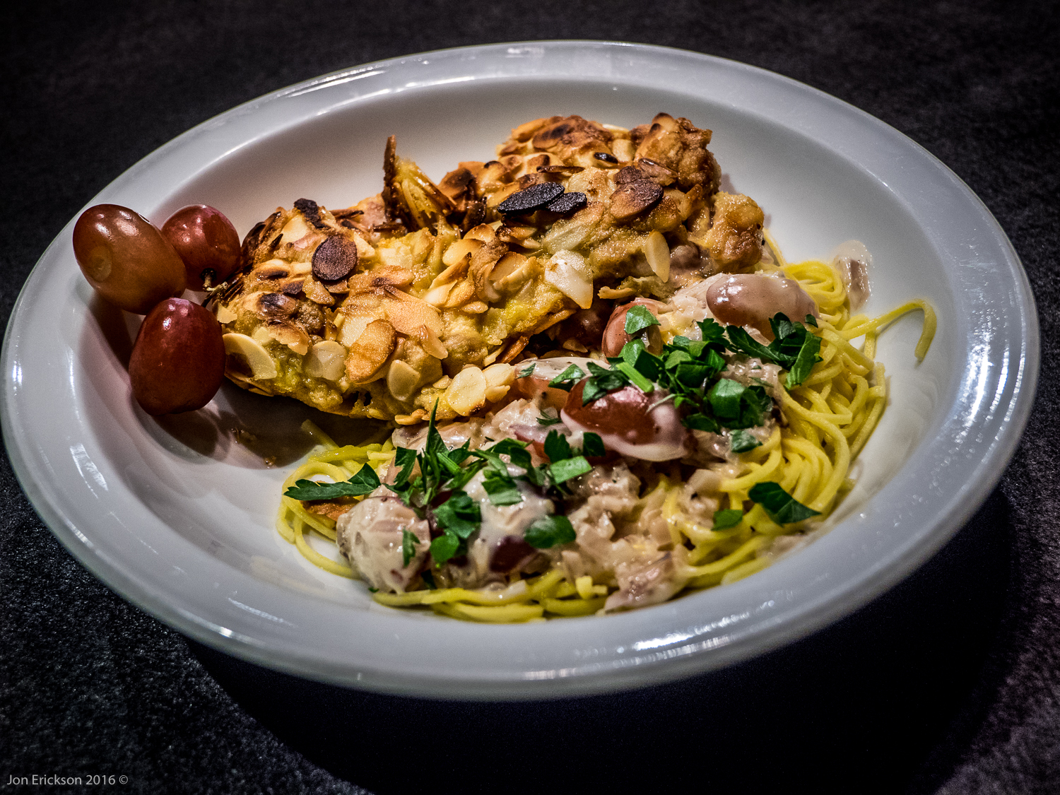 Almond Crusted Chicken Breast with Grapes over Angel Hair | Searching4Zen