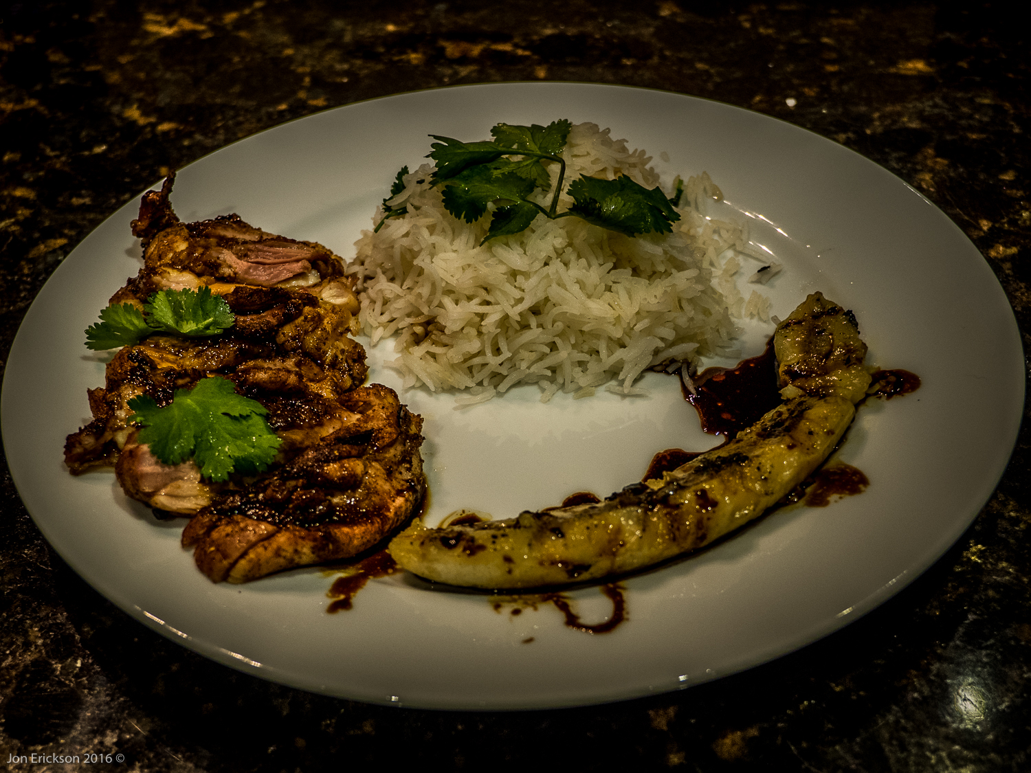 Grilled West Indies Spice-Rubbed Chicken with Grilled Bananas | Searching4Zen