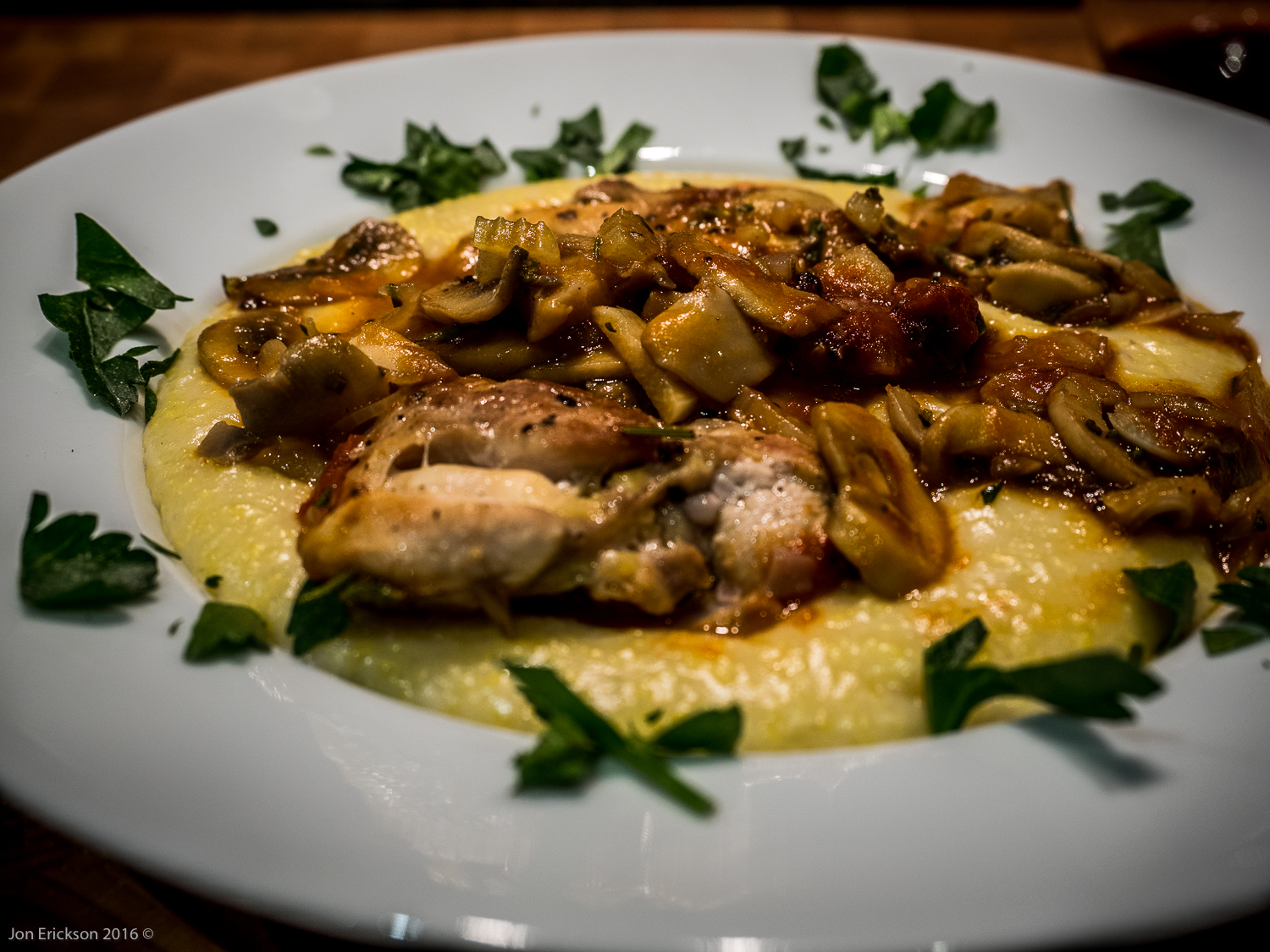 Chicken and Mushrooms with Taleggio Polenta | Searching4Zen