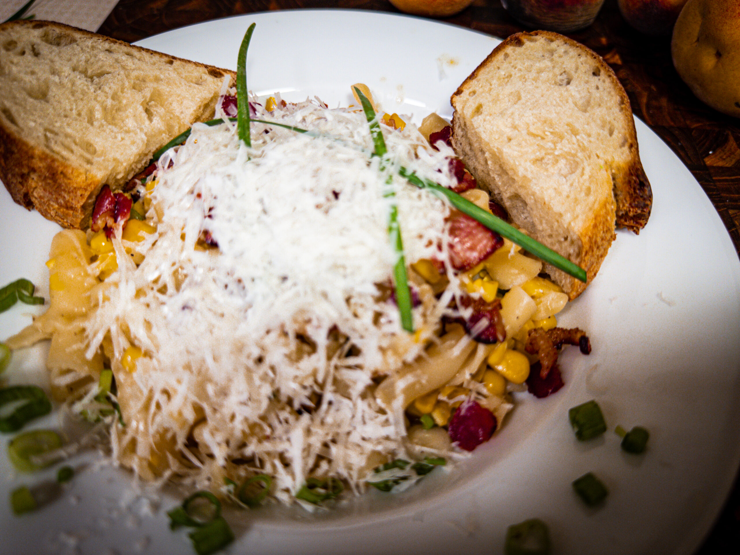 Corn, Bacon and Parmesan Pasta | Searching4Zen